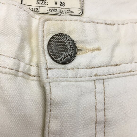 FREE PEOPLE Ivory Distressed Raw Step Hem 5 Pocket Logo Hardware Skinny Jeans - Picture 4 of 15